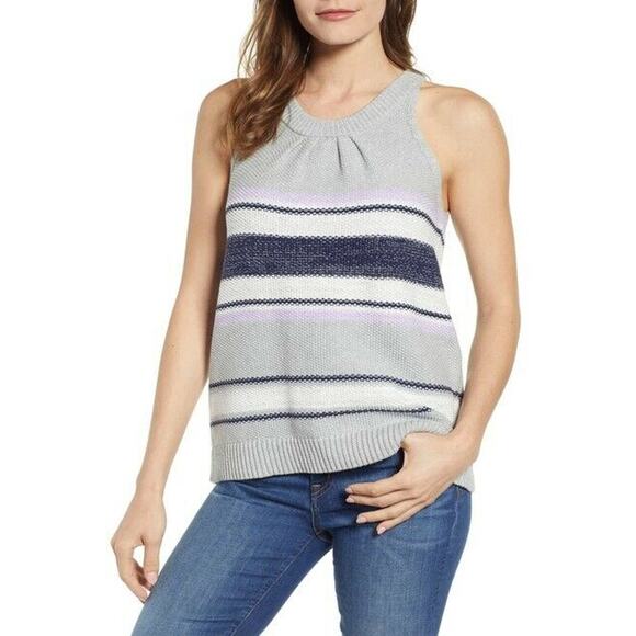 Caslon Ribbed Knit Striped Pullover Tank Top Sweater Sleeveles Crew Neck X-Small - Picture 1 of 8